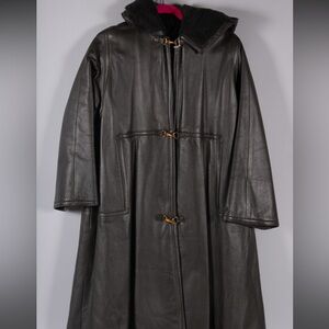 60s Bonnie Cashin Sills Leather + Faux Fur Coat - Dark Olive M RARE HTF